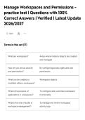 Manage Workspaces and Permissions -&NewLine;practice test &vert; Questions with 100&percnt;&NewLine;Correct Answers &vert; Verified &vert; Latest Update&NewLine;2026&sol;2027