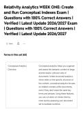 Relativity Analytics WEEK ONE&colon; Create&NewLine;and Run Conceptual Indexes Exam &vert;&NewLine;Questions with 100&percnt; Correct Answers &vert;&NewLine;Verified &vert; Latest Update 2026&sol;2027 Exam&NewLine;&vert; Questions with 100&percnt; Correct Answers &vert;&NewLine;Verified &vert; Latest Update 2026&sol;2027