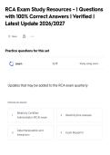 RCA Exam Study Resources - &vert; Questions&NewLine;with 100&percnt; Correct Answers &vert; Verified &vert;&NewLine;Latest Update 2026&sol;2027