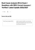Root Cause Analysis &lpar;RCA&rpar; Exam &vert;&NewLine;Questions with 100&percnt; Correct Answers &vert;&NewLine;Verified &vert; Latest Update 2026&sol;2027