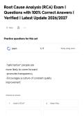 Root Cause Analysis &lpar;RCA&rpar; Exam &vert;&NewLine;Questions with 100&percnt; Correct Answers &vert;&NewLine;Verified &vert; Latest Update 2026&sol;2027