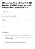 RCAAmerican History Quiz on U&period;21-22 &vert;&NewLine;Questions with 100&percnt; Correct Answers &vert;&NewLine;Verified &vert; Latest Update 2026&sol;2027
