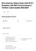 RCAAmerican History Exam Units 10-15 &vert;&NewLine;Questions with 100&percnt; Correct Answers &vert;&NewLine;Verified &vert; Latest Update 2026&sol;2027