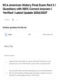 RCAAmerican History Final Exam Part 2 &vert;&NewLine;Questions with 100&percnt; Correct Answers &vert;&NewLine;Verified &vert; Latest Update 2026&sol;2027