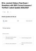RCA- Ancient History Final Exam &vert;&NewLine;Questions with 100&percnt; Correct Answers &vert;&NewLine;Verified &vert; Latest Update 2026&sol;2027
