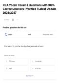RCAVocab 1 Exam &vert; Questions with 100&percnt;&NewLine;Correct Answers &vert; Verified &vert; Latest Update&NewLine;2026&sol;2027