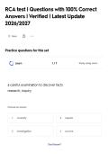 RCA test &vert; Questions with 100&percnt; Correct&NewLine;Answers &vert; Verified &vert; Latest Update&NewLine;2026&sol;2027