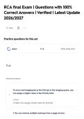 RCA final Exam &vert; Questions with 100&percnt;&NewLine;Correct Answers &vert; Verified &vert; Latest Update&NewLine;2026&sol;2027