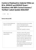 Control of Radioactive Material Within an&NewLine;RCA&comma; RP02&period;07 and RP03&period;07 Exam &vert;&NewLine;Questions with 100&percnt; Correct Answers &vert;&NewLine;Verified &vert; Latest Update 2026&sol;2027