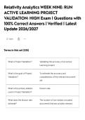 Relativity Analytics WEEK NINE&colon; RUN&NewLine;ACTIVE LEARNING PROJECT&NewLine;VALIDATION&colon; HIGH Exam &vert; Questions with&NewLine;100&percnt; Correct Answers &vert; Verified &vert; Latest&NewLine;Update 2026&sol;2027&NewLine;