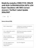 Relativity Analytics WEEK FIVE&colon; CREATE&NewLine;AND RUN CATEGORIZATION SETS&colon; LOW&NewLine;Exam &vert; Questions with 100&percnt; Correct&NewLine;Answers &vert; Verified &vert; Latest Update&NewLine;2026&sol;2027