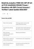 Relativity Analytics WEEK SIX&colon; SET UP AN&NewLine;ACTIVE LEARNING PROJECT Exam &vert;&NewLine;Questions with 100&percnt; Correct Answers &vert;&NewLine;Verified &vert; Latest Update 2026&sol;2027