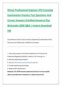 ILLINOIS PROFESSIONAL ENGINEER &lpar;PE&rpar; LICENSING EXAMINATION PRACTICE TEST QUESTIONS AND CORRECT ANSWERS 2026 &ndash; COMPREHENSIVE ENGINEERING EXAM PREPARATION WITH RATIONALES A&plus; VERIFIED LATEST VERSION 