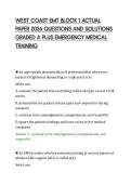 WEST COAST EMT BLOCK 1 ACTUAL&NewLine;PAPER 2026 QUESTIONS AND SOLUTIONS&NewLine;GRADED A PLUS EMERGENCY MEDICAL&NewLine;TRAINING