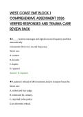 WEST COAST EMT BLOCK 1&NewLine;COMPREHENSIVE ASSESSMENT 2026&NewLine;VERIFIED RESPONSES AND TRAUMA CARE&NewLine;REVIEW PACK