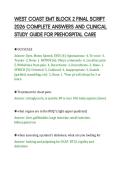 WEST COAST EMT BLOCK 2 FINAL SCRIPT&NewLine;2026 COMPLETE ANSWERS AND CLINICAL&NewLine;STUDY GUIDE FOR PREHOSPITAL CARE