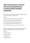 WEST COAST EMT BLOCK 2 PRACTICE&NewLine;TEST 2026 CORE QUESTIONS AND&NewLine;ACCURATE ANSWERS PARAMEDIC&NewLine;FOUNDATIONS