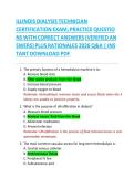 ILLINOIS DIALYSIS TECHNICIAN CERTIFICATION EXAM 2026 &ndash; PRACTICE QUESTIONS WITH VERIFIED ANSWERS&comma; RATIONALES&comma; AND COMPLETE HEMODIALYSIS CERTIFICATION STUDY GUIDE A&plus; ALREADY GRADED 