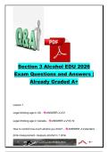 Section 3 Alcohol EDU 2026 Exam Questions & Answers &vert; 70&plus; Practice Questions &vert; BAC&comma; Alcohol Poisoning&comma; Underage Drinking Laws&comma; DUI&comma; Peer Pressure & Alcohol Safety