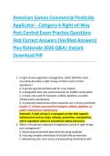 American Samoa Commercial Pesticide &NewLine;Applicator - Category 6 Right-of-Way &NewLine;Pest Control Exam Practice Questions &NewLine;And Correct Answers &lpar;Verified Answers&rpar; &NewLine;Plus Rationale 2026 Q&A&vert; Instant &NewLine;Download Pdf