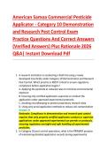 American Samoa Commercial Pesticide &NewLine;Applicator - Category 10 Demonstration &NewLine;and Research Pest Control Exam &NewLine;Practice Questions And Correct Answers &NewLine;&lpar;Verified Answers&rpar; Plus Rationale 2026 &NewLine;Q&A&vert; Instant Download Pdf 