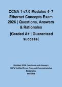 CCNA 1 v7&period;0 Modules 4&ndash;7 Ethernet Concepts Exam 2026 &vert; Questions&comma; Answers & Rationales