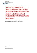 WGU C 722 &vert; PROJECT MANAGEMENT METHODS  &vert; MODULE 11 &vert; The Phases of the Project Life Cycle &vert;  EXAM QUESTIONS AND ANSWERS 2026-2027
