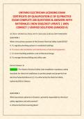 ONTARIO ELECTRICIAN LICENSING EXAM &NewLine;CERTIFICATE OF QUALIFICATION &lpar;C OF Q&rpar; PRACTICE &NewLine;EXAM COMPLETE 200 QUESTIONS & ANSWERS WITH &NewLine;RATIONALES &vert;NEW 2026&sol;2027 UPDATE &vert; 100&percnt; &NewLine;CORRECT &vert; VERIFIED SOLUTIONS &lpar;GRADED A&rpar; 