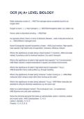 OCR A Level Biology Questions and Answers 2025&sol; 2026 &ndash; Complete Revision Guide&comma; Exam Practice Workbook&comma; Paper 1&comma; Paper 2 and Paper 3 Coverage&comma; 100&percnt; Verified with Correct Questions and Answers