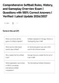 Comprehensive Softball Rules&comma; History&comma;&NewLine;and Gameplay Overview Exam &vert;&NewLine;Questions with 100&percnt; Correct Answers &vert;&NewLine;Verified &vert; Latest Update 2026&sol;2027