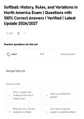 Softball&colon; History&comma; Rules&comma; and Variations in&NewLine;North America Exam &vert; Questions with&NewLine;100&percnt; Correct Answers &vert; Verified &vert; Latest&NewLine;Update 2026&sol;2027