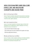 WGU C233 EXAM PREP GUIDE 2026 CORE&NewLine;ETHICS&comma; LAW&comma; AND HEALTHCARE&NewLine;CONCEPTS AND SOLVED ITEMS