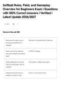 Softball Rules&comma; Field&comma; and Gameplay&NewLine;Overview for Beginners Exam &vert; Questions&NewLine;with 100&percnt; Correct Answers &vert; Verified &vert;&NewLine;Latest Update 2026&sol;2027