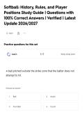 Softball&colon; History&comma; Rules&comma; and Player&NewLine;Positions Study Guide &vert; Questions with&NewLine;100&percnt; Correct Answers &vert; Verified &vert; Latest&NewLine;Update 2026&sol;2027
