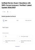 Softball Review Exam &vert; Questions with&NewLine;100&percnt; Correct Answers &vert; Verified &vert; Latest&NewLine;Update 2026&sol;2027