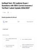Softball Test- PE &lpar;watkins&rpar; Exam &vert;&NewLine;Questions with 100&percnt; Correct Answers &vert;&NewLine;Verified &vert; Latest Update 2026&sol;2027