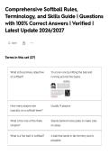 Comprehensive Softball Rules&comma;&NewLine;Terminology&comma; and Skills Guide &vert; Questions&NewLine;with 100&percnt; Correct Answers &vert; Verified &vert;&NewLine;Latest Update 2026&sol;2027