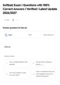 Softball Exam &vert; Questions with 100&percnt;&NewLine;Correct Answers &vert; Verified &vert; Latest Update&NewLine;2026&sol;2027