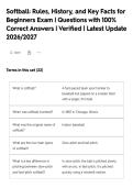 Softball&colon; Rules&comma; History&comma; and Key Facts for&NewLine;Beginners Exam &vert; Questions with 100&percnt;&NewLine;Correct Answers &vert; Verified &vert; Latest Update&NewLine;2026&sol;2027&NewLine;
