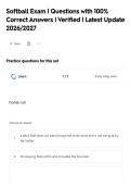 Softball Exam &vert; Questions with 100&percnt;&NewLine;Correct Answers &vert; Verified &vert; Latest Update&NewLine;2026&sol;2027