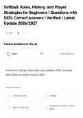 Softball&colon; Rules&comma; History&comma; and Player&NewLine;Strategies for Beginners &vert; Questions with&NewLine;100&percnt; Correct Answers &vert; Verified &vert; Latest&NewLine;Update 2026&sol;2027&NewLine;
