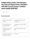 Softball History&comma; Rules&comma; and Gameplay&colon;&NewLine;Key Facts and Figures Exam &vert; Questions&NewLine;with 100&percnt; Correct Answers &vert; Verified &vert;&NewLine;Latest Update 2026&sol;2027
