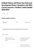 Softball History and Rules&colon; Key Facts and&NewLine;Development Exam &vert; Questions with 100&percnt;&NewLine;Correct Answers &vert; Verified &vert; Latest Update&NewLine;2026&sol;2027