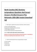 North Carolina &lpar;NC&rpar; Dentistry &NewLine;Jurisprudence Questions And Correct &NewLine;Answers &lpar;Verified Answers&rpar; Plus &NewLine;Rationales 2026 Q&A Instant Download &NewLine;Pdf