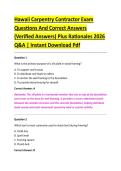 Hawaii Carpentry Contractor Exam &NewLine;Questions And Correct Answers &NewLine;&lpar;Verified Answers&rpar; Plus Rationales 2026 &NewLine;Q&A &vert; Instant Download Pdf 