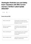 Washington Pesticide Laws and Safety&NewLine;Exam &vert; Questions with 100&percnt; Correct&NewLine;Answers &vert; Verified &vert; Latest Update&NewLine;2026&sol;2027