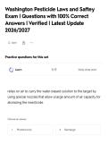 Washington Pesticide Laws and Saftey&NewLine;Exam &vert; Questions with 100&percnt; Correct&NewLine;Answers &vert; Verified &vert; Latest Update&NewLine;2026&sol;2027