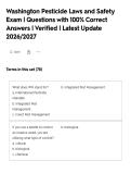 Washington Pesticide Laws and Safety&NewLine;Exam &vert; Questions with 100&percnt; Correct&NewLine;Answers &vert; Verified &vert; Latest Update&NewLine;2026&sol;2027