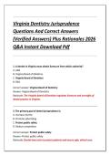 Virginia Dentistry Jurisprudence &NewLine;Questions And Correct Answers &NewLine;&lpar;Verified Answers&rpar; Plus Rationales 2026 &NewLine;Q&A Instant Download Pdf 