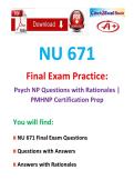 NU 671 Final Exam Practice&colon; Psych NP Questions  And Answers with Rationales &vert; PMHNP Certification Prep